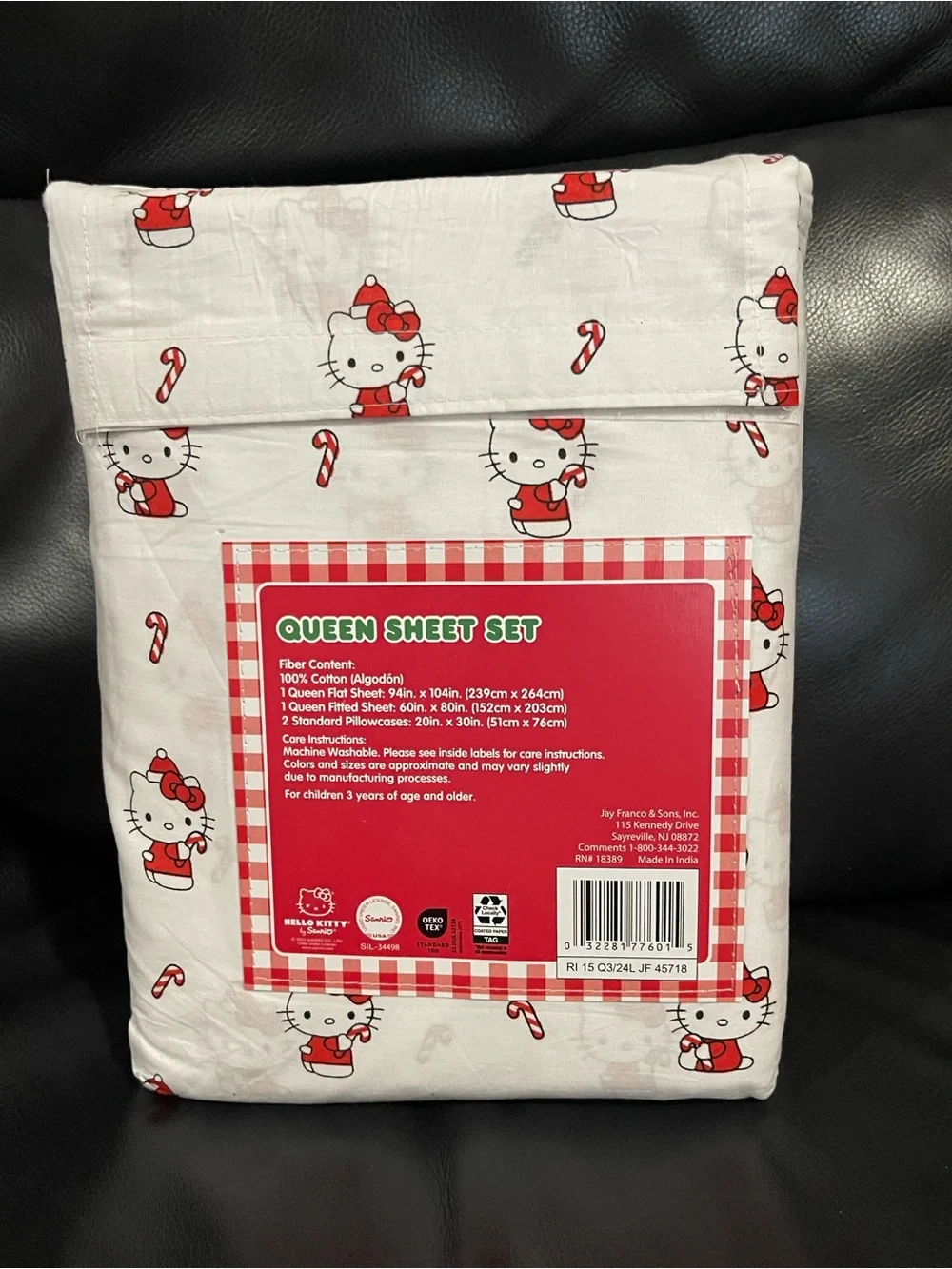 Hello Kitty Candy Cane Christmas Queen Sheet Set - Hello Kitty Queen Sheet Set